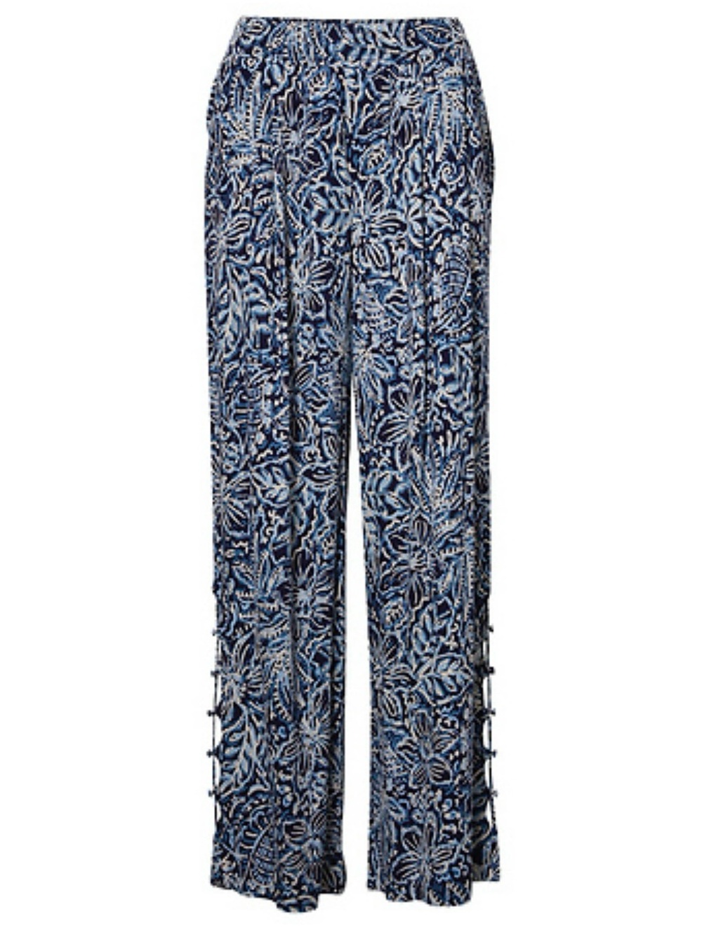 Democracy Wide-Leg Floral Print Pants in Blue Beach Cruise Vacation